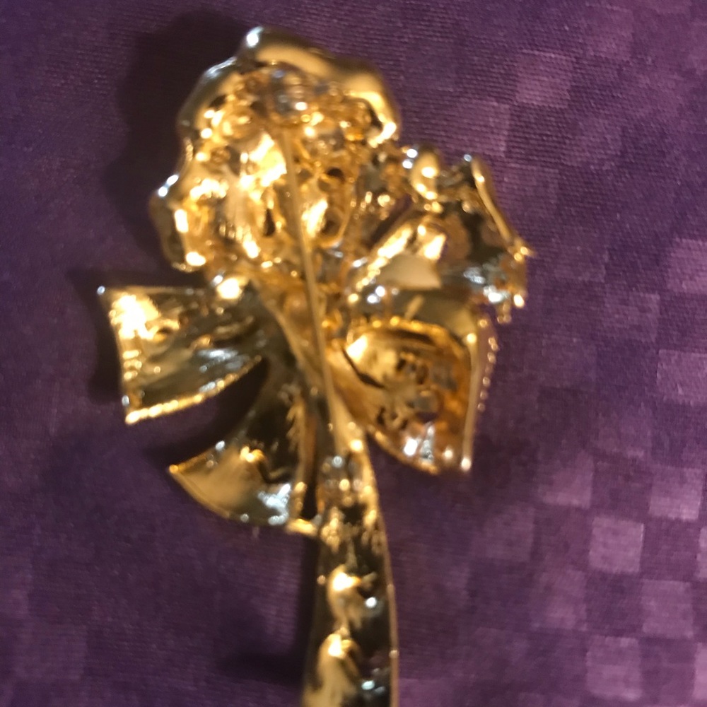 Vintage Gold Bouquet Brooch w/Purple & Clear Stone - Picture 3 of 3
